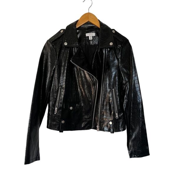 TOPSHOP Black Faux Leather Jacket Size 6 - Picture 6 of 8